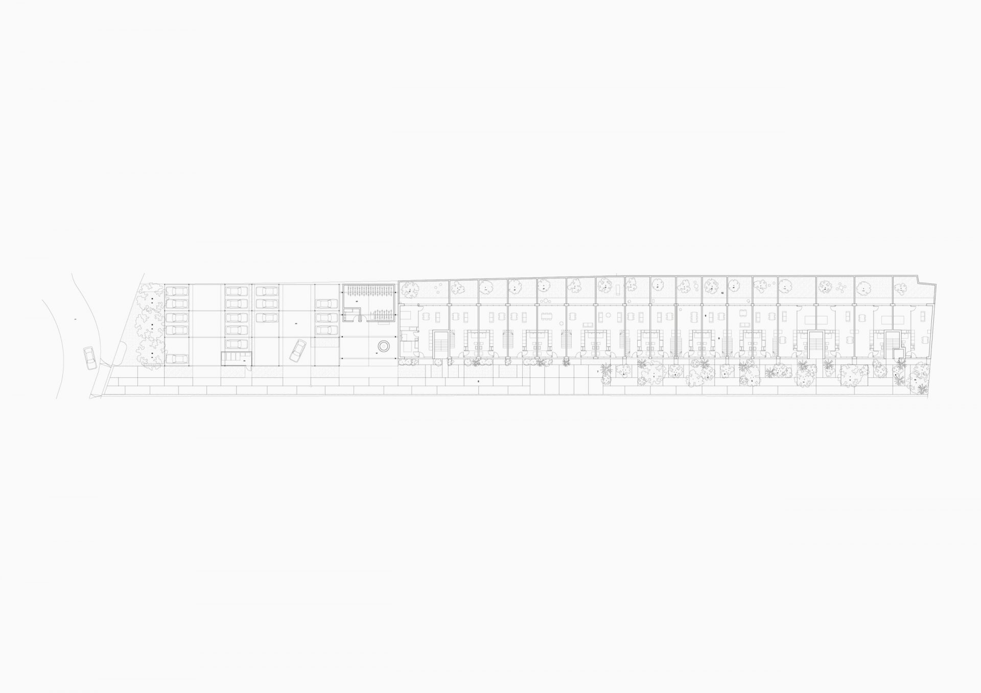 A very long plan fo 22 dwellings.